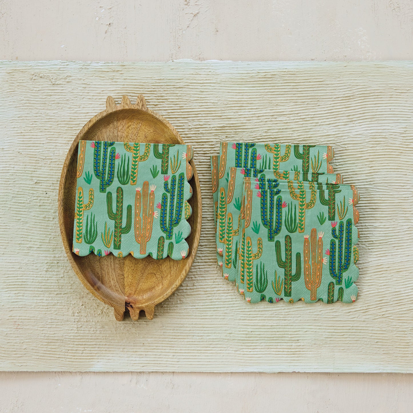 Cacti Pattern Scalloped Cocktail Napkins