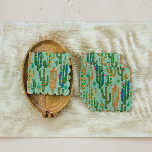 Cacti Pattern Scalloped Cocktail Napkins