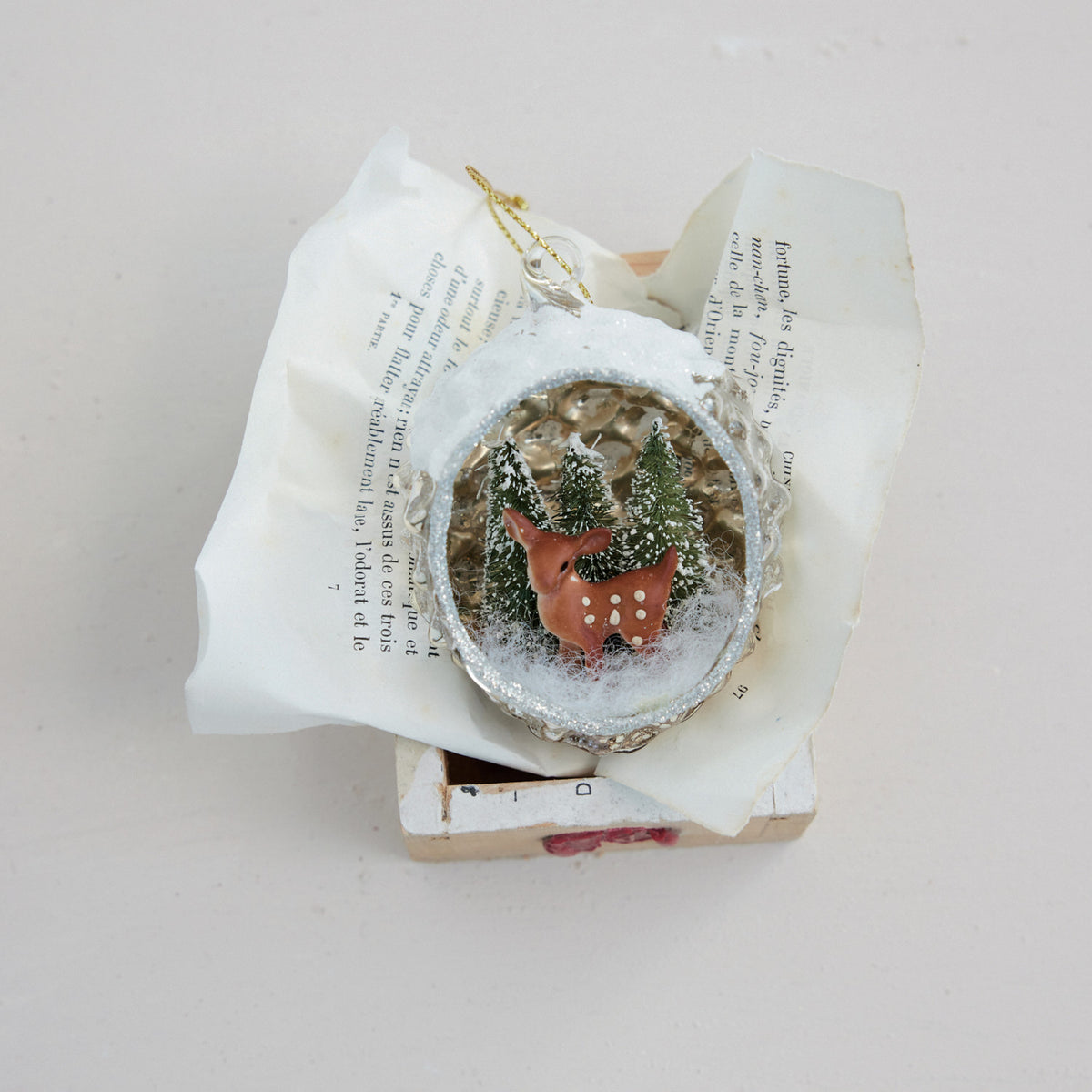 Vintage Deer & Glitter Mercury Glass Ornament