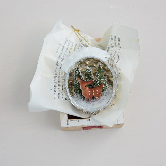 Vintage Deer & Glitter Mercury Glass Ornament