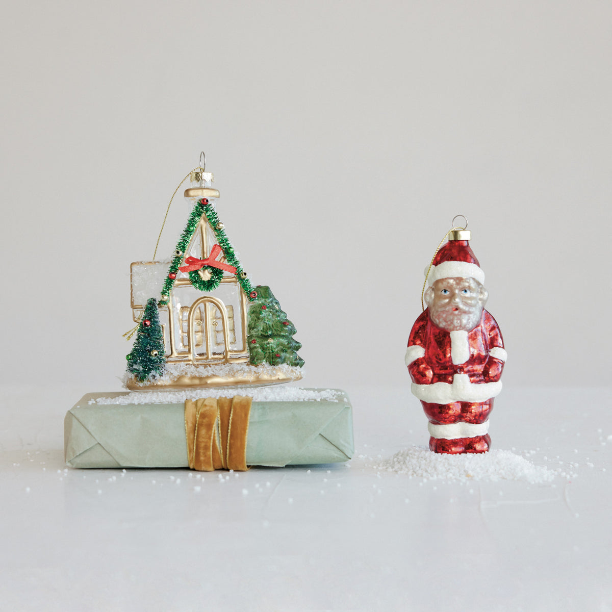 Chapel Ornament with Bottle Brush Tree