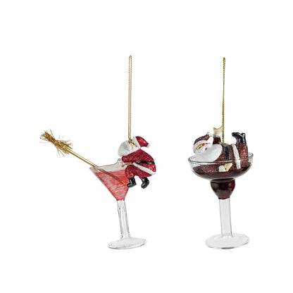 Tipsy Santa Glass Cocktail Ornament