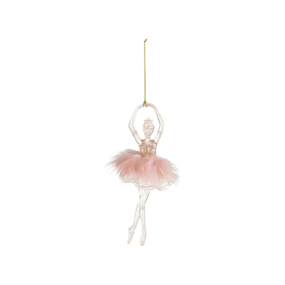 Ballerina Ornament w/ Pink Feathers & Glitter