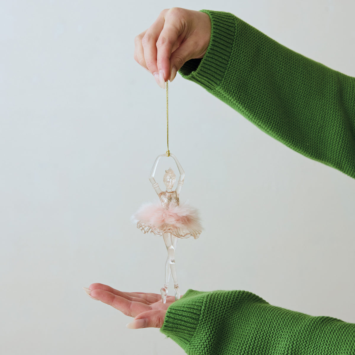 Ballerina Ornament w/ Pink Feathers & Glitter