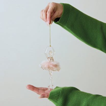 Ballerina Ornament w/ Pink Feathers & Glitter