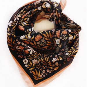 100% Silk Bandana Scarf- Midnight Garden Floral