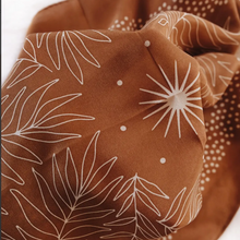 Load image into Gallery viewer, 100% Silk Bandana Scarf- Tropical Palms Amber
