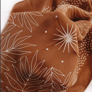 100% Silk Bandana Scarf- Tropical Palms Amber