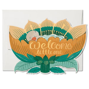 Baby Inside a Flower that says welcome little one 