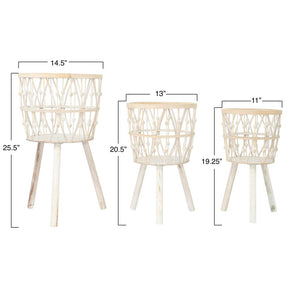 White Woven Bamboo Basket Stands