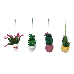 Embroidered Felt Cactus Pot Ornaments