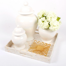 Load image into Gallery viewer, Large White Ginger Jar on tray with flowers and small ginger jar
