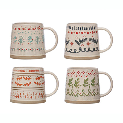 Stamped Stoneware Holiday Mugs