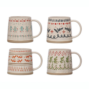 Stamped Stoneware Holiday Mugs