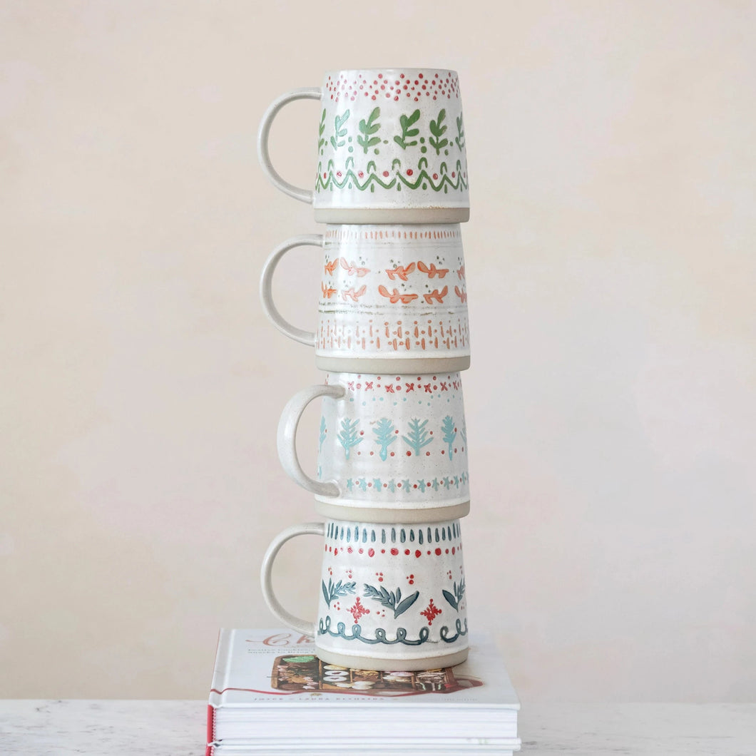 Stamped Stoneware Holiday Mugs