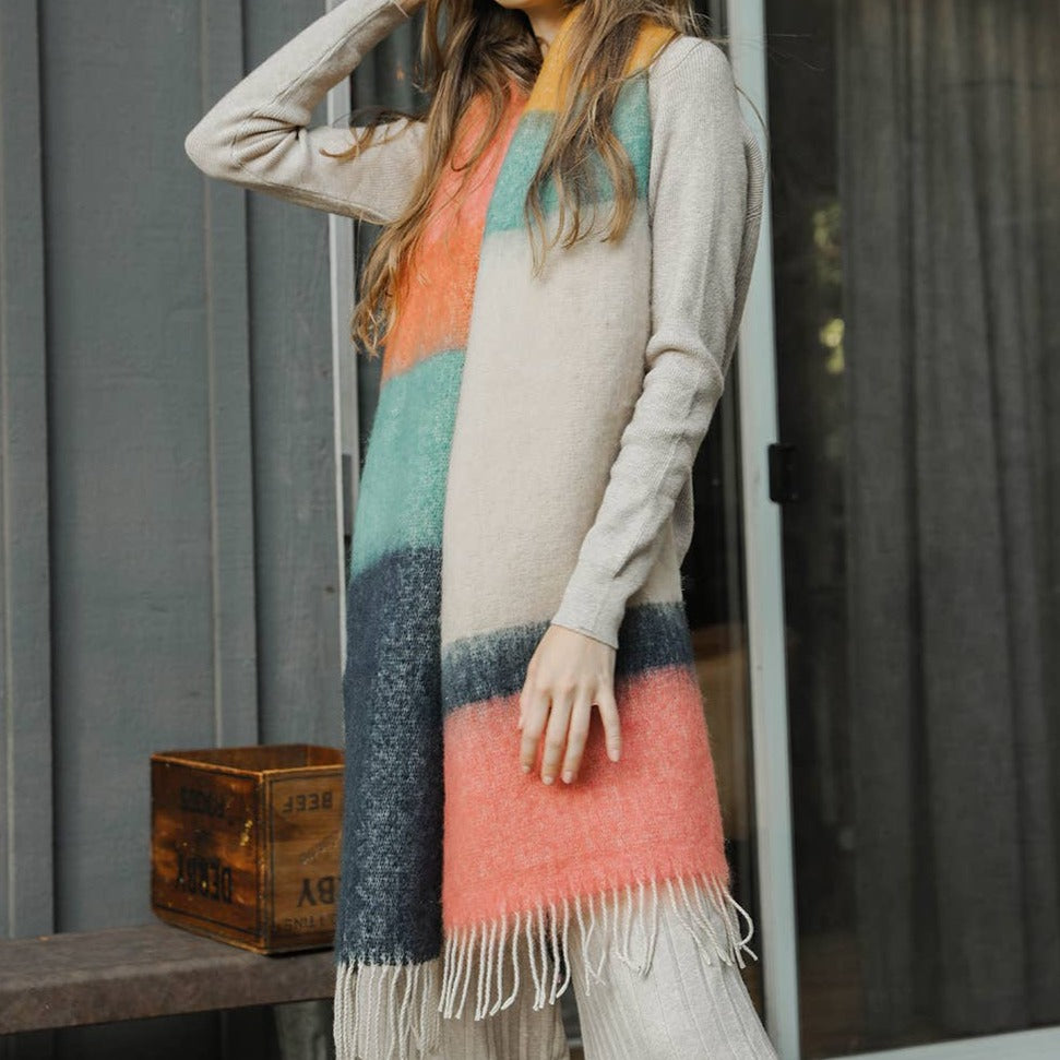 Navy Rose Soft Faux Mohair Scarf