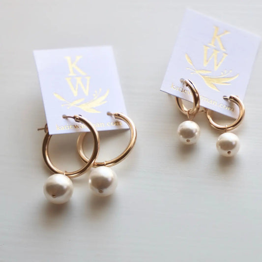 Audrey Pearl Hoop Earrings in Small or Large