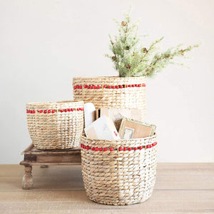 Wicker Baskets with Red Beads