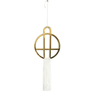 Brass Geometric Wall Hanging with White Fringe