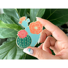 Load image into Gallery viewer, Blooming Cacti sticker with metallic accents 
