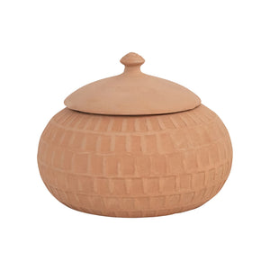 Mindi Handmade Carved Terra-cotta Jar with Lid