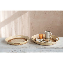 Load image into Gallery viewer, Hand-Woven Rattan &amp; Oak Wood Veneer Trays with coffee and snacks on top

