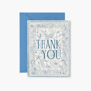 Blue and White Floral Thank you card with vintage feel
