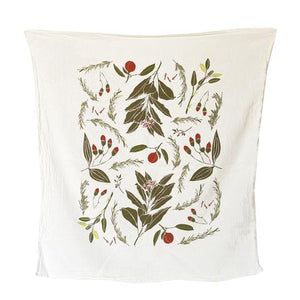 Festive Flavors towel features a pattern of botanical fall and winter herbal flavors like nutmeg, cinnamon, rosemary, and clove.  Screen printed on flour sack cotton to preserve its uniquely soft, absorbent and durable nature, this towel is machine washable and safe to bleach allowing it to hold up in the busiest kitchens.