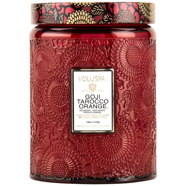 GOJI TAROCCO ORANGE LARGE JAR CANDLE VOLUSPA RED GLASS CANDLE