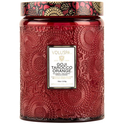 GOJI TAROCCO ORANGE LARGE JAR CANDLE VOLUSPA RED GLASS CANDLE