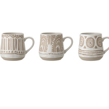 Load image into Gallery viewer, 3 diffrent style pattern mugs in cream and taupe
