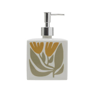 Yellow flowers with greens stamped soap dispenser with pump