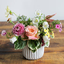Load image into Gallery viewer, Beautiful Fresh Summer Floral Arrangement with fresh flowers in designer vase on table
