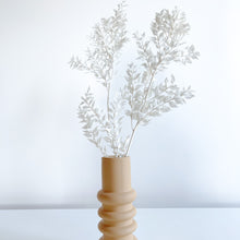 Load image into Gallery viewer, White Preserved Ruscus in Modern Mustard vase 
