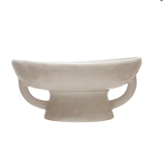 White Matte stoneware footed bowl with accent sides