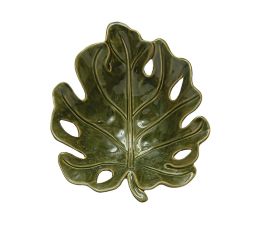 Glazed Green Monstera Leaf Bowl