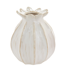 Load image into Gallery viewer, The ceramic Rosemead Vase features a petal-inspired design and a white reactive glaze finish
