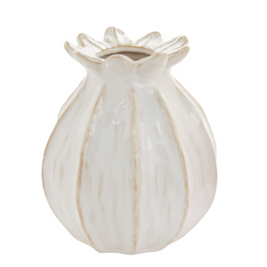 The ceramic Rosemead Vase features a petal-inspired design and a white reactive glaze finish