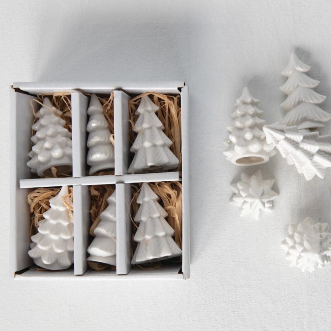 Boxed Set of Stoneware White Trees