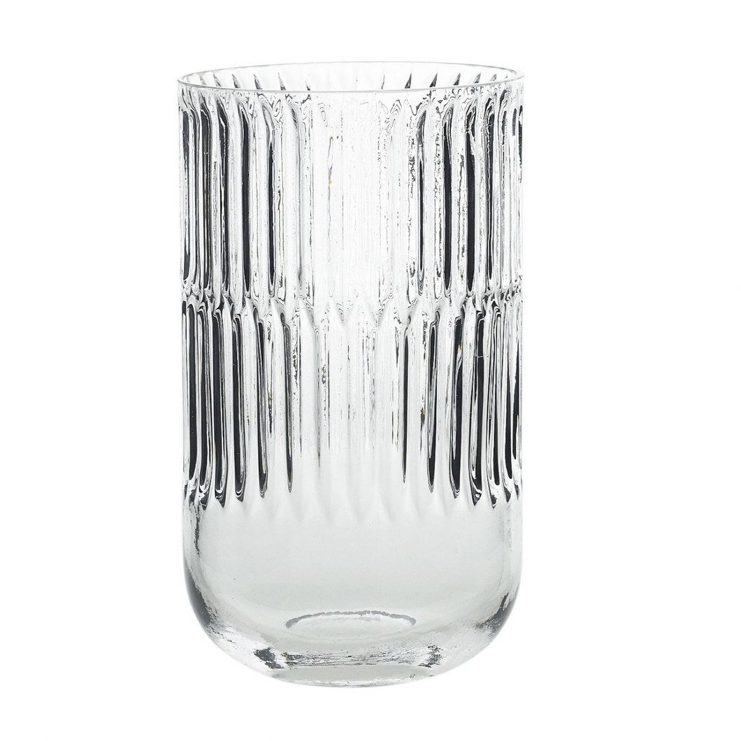Serena Vase is a  pleated clear Glass vessel with curved bottom