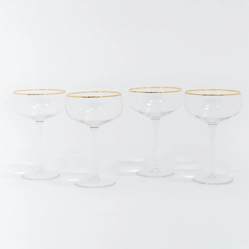 Set of four gold rimmed Coupe Champagne Glasses
