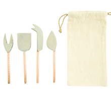 Load image into Gallery viewer, Set of Copper handled cheese knives with draw string bag
