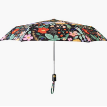 Load image into Gallery viewer, Bright Coloful garden pattern umbrella on black backround 
