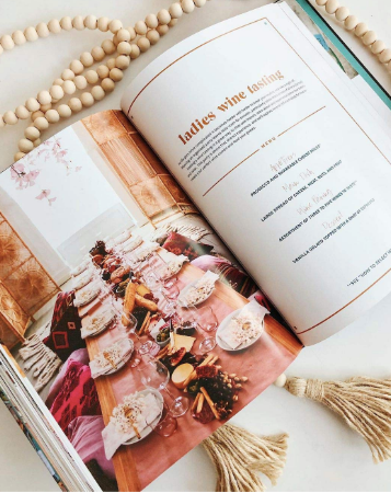 The Modern Bohemian Ladies wine tasting Menu + table scape