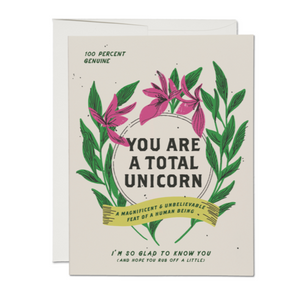 Total Unicorn Greeting Card with florals surrounding text