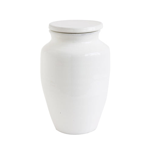 Tall White covered Catch Pot or ginger jar