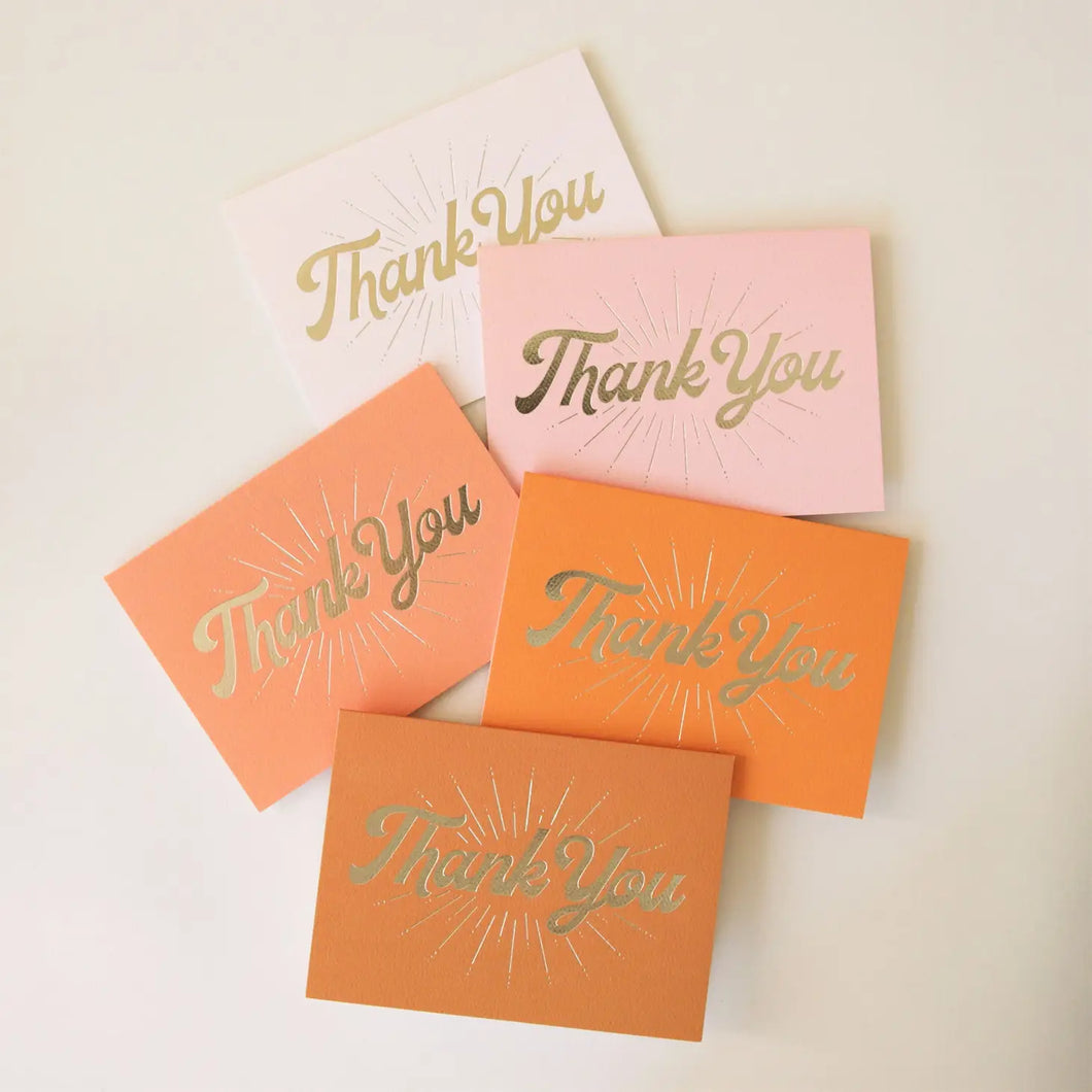 Gold Foil Retro Thank You Cards - 5 Pack