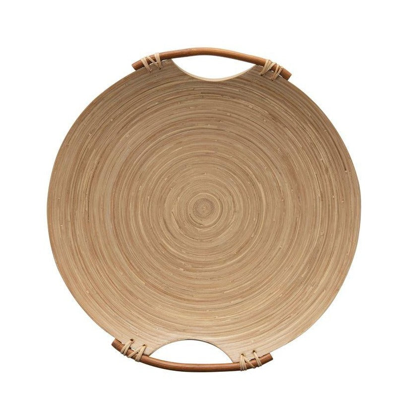 Large Round Bamboo Tray with handles