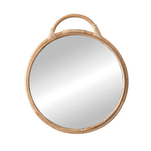 Round Mirror with Rattan Frame