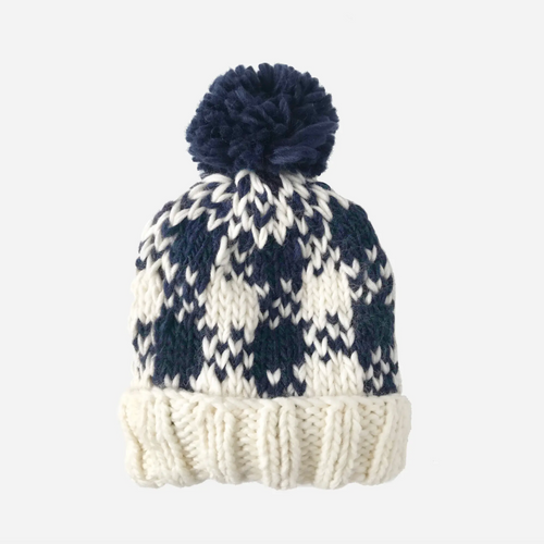 Buffalo Check Hand Knit Hat in Navy